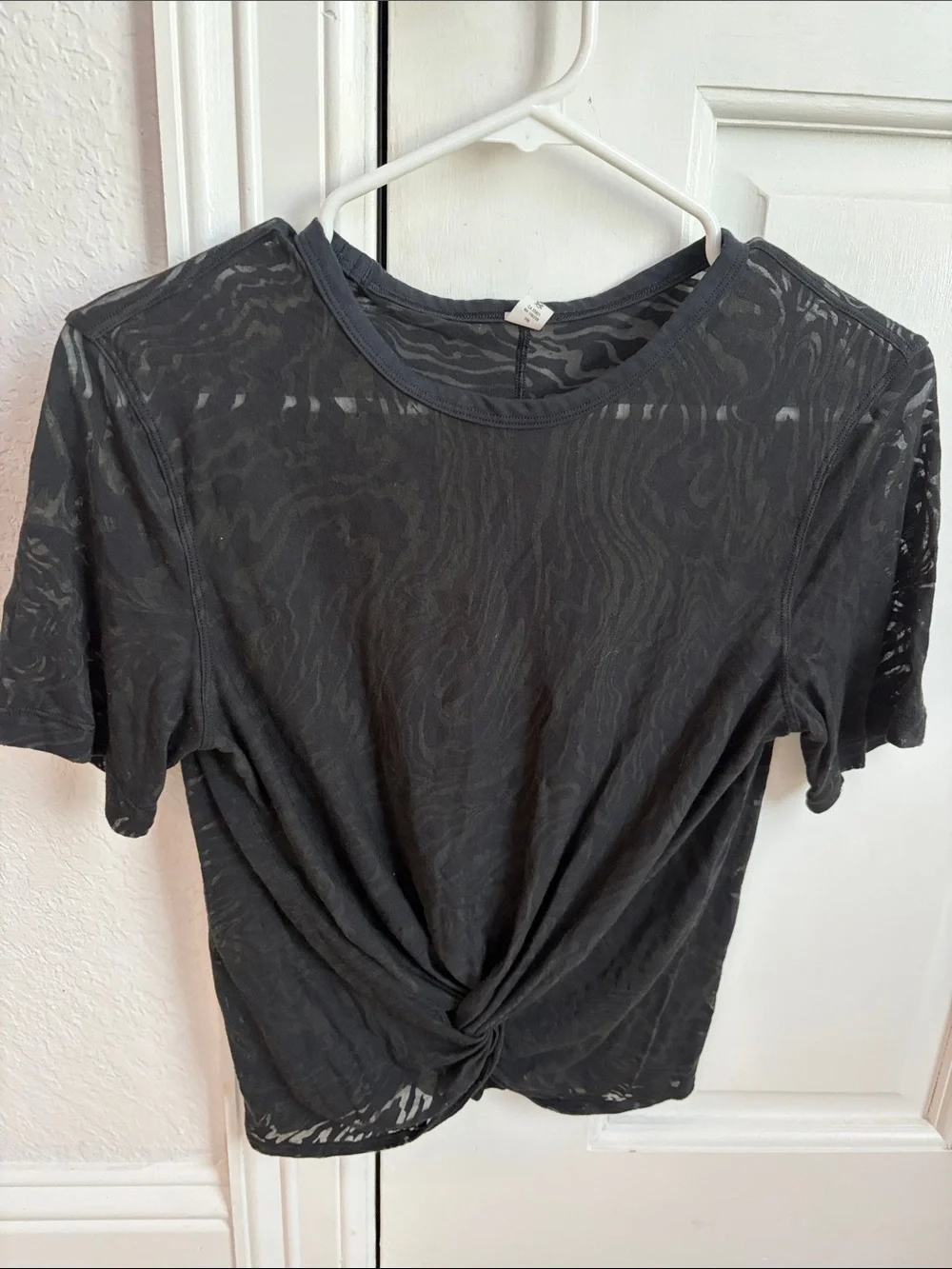 Lululemon Black Twist-Front Sheer Short Sleeve Top